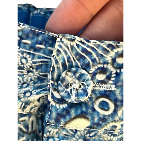 Johnny Was Lauchlen Wide Leg Pants Size Large Blue “Denim Print” NWT Silk Blend - Picture 7 of 8